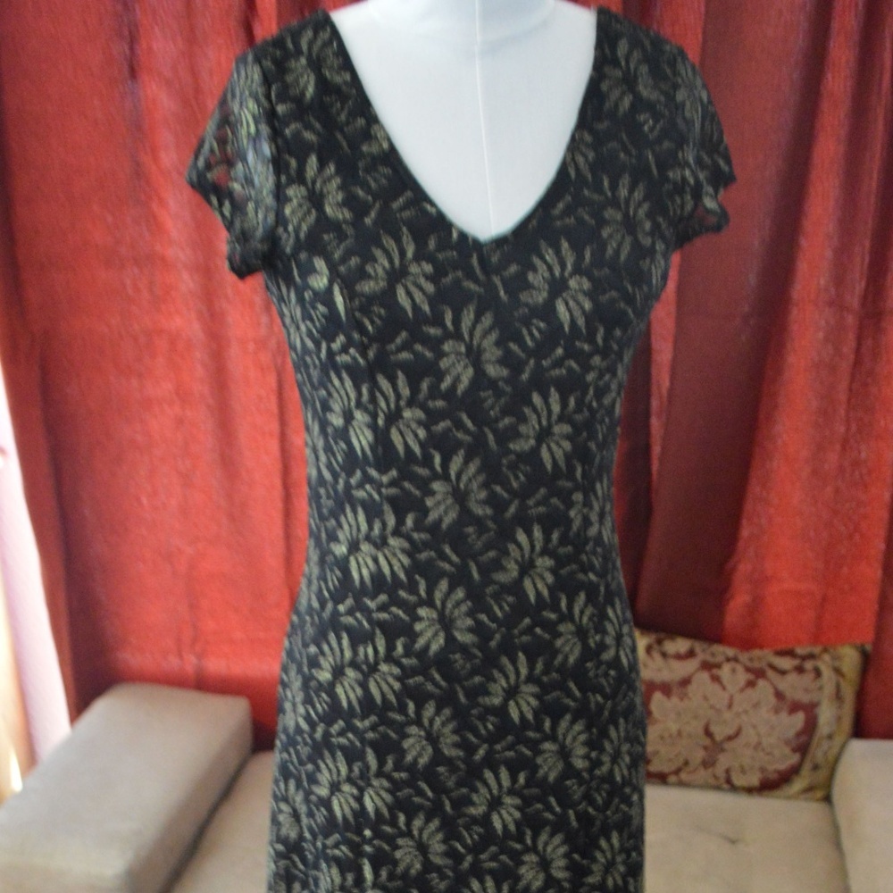 Black & Gold  Lined Evening Dress by Bluebelle